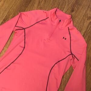 Under Armour Pink Black Semi-Fitted Coldgear Quarter Zip Jacket Size Large